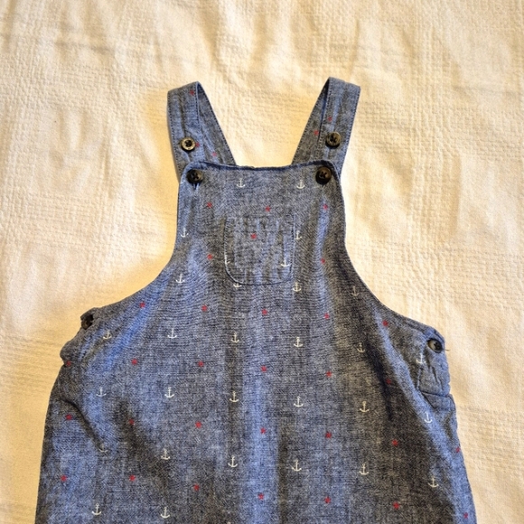 Janie and Jack boys 18-24 months overalls chambray lined, stars & anchors VGUC - Picture 6 of 11